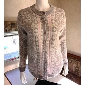 VNTG Natl Nordic Cardigan Thick Knit Winter Sweater L Cozy Neutral Cottagecore